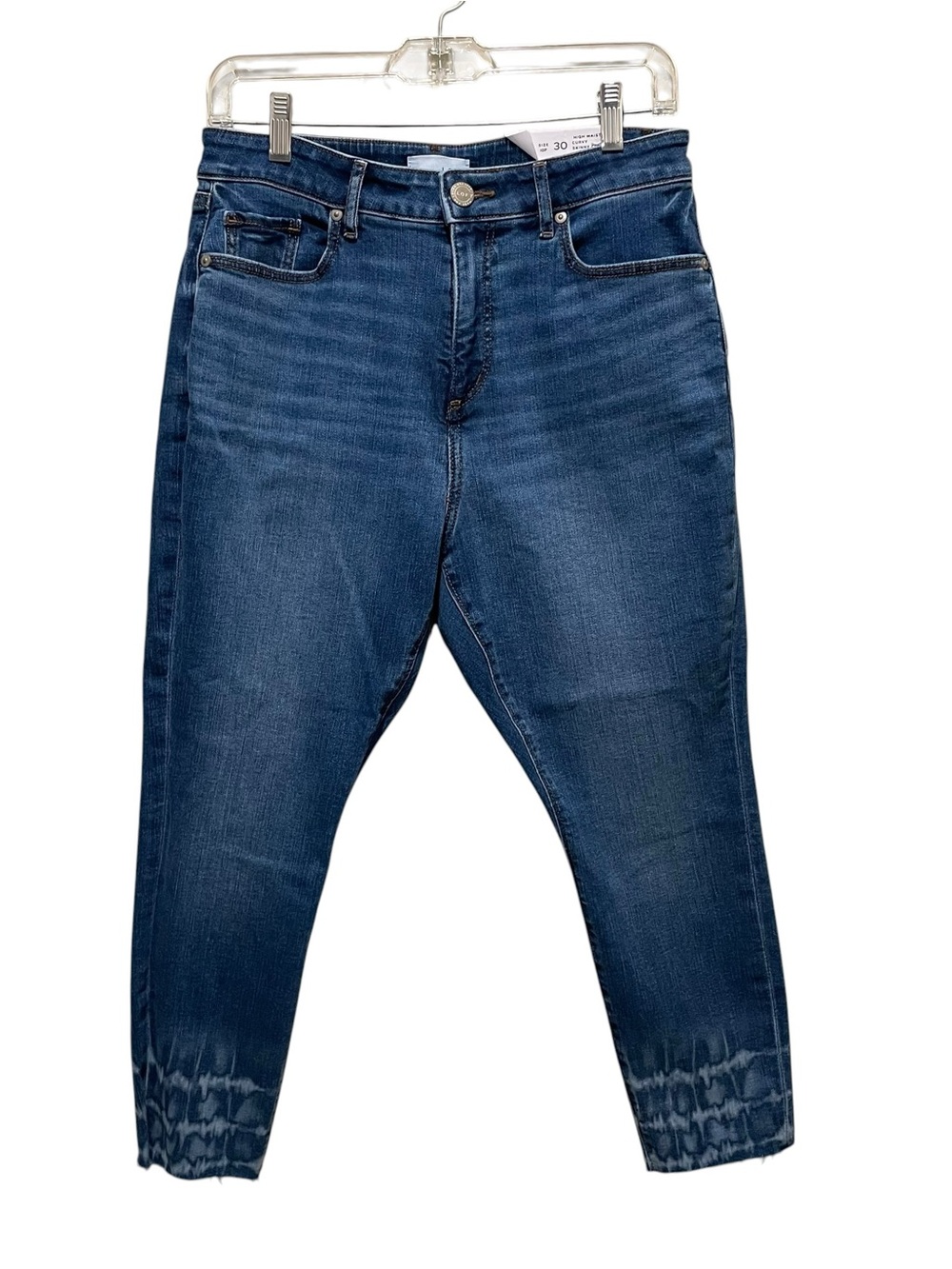 LOFT High Waist Curvy Skinny Crop Jeans Tie Dye Hem Blue Women’s Petite Size 30